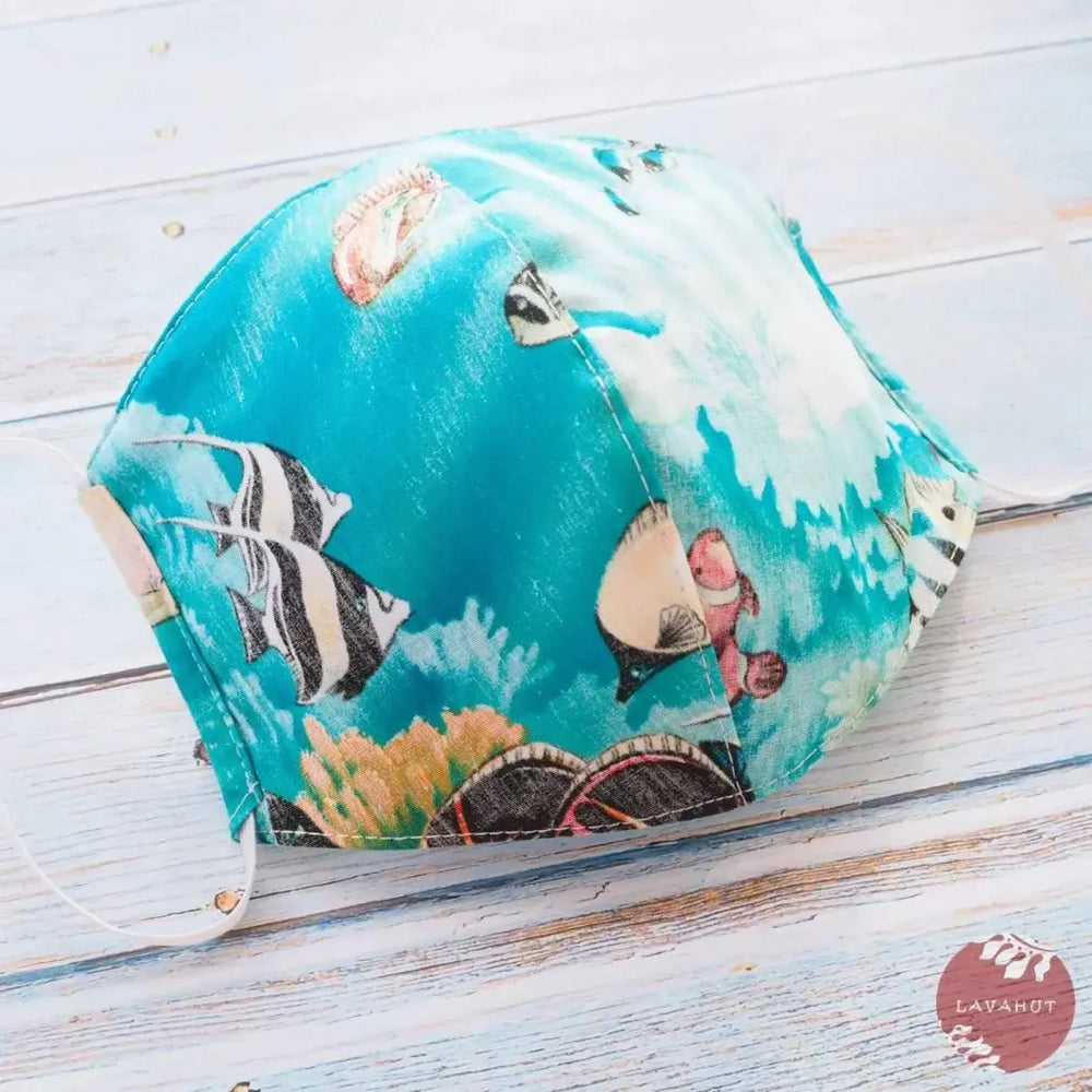 Hawaiian Face Mask • Teal Coral Reef - Made in Hawaii