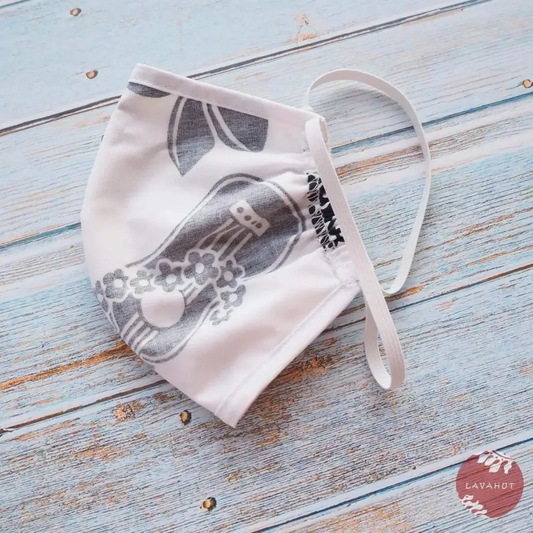 Hawaiian Face Mask • White Ukulele / Pineapple + Trim - Made in Hawaii
