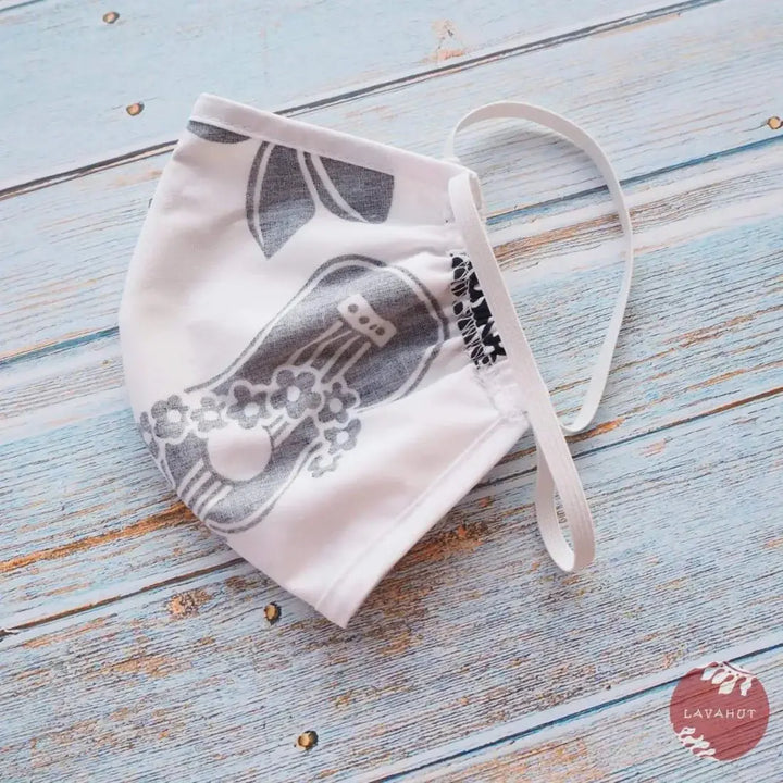 Hawaiian Face Mask • White Ukulele / Pineapple + Trim - Made in Hawaii