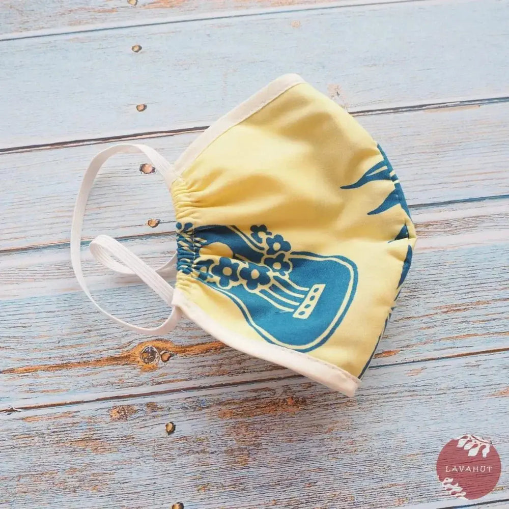 Hawaiian Face Mask • Yellow Ukulele / Pineapple + Trim - Made in Hawaii
