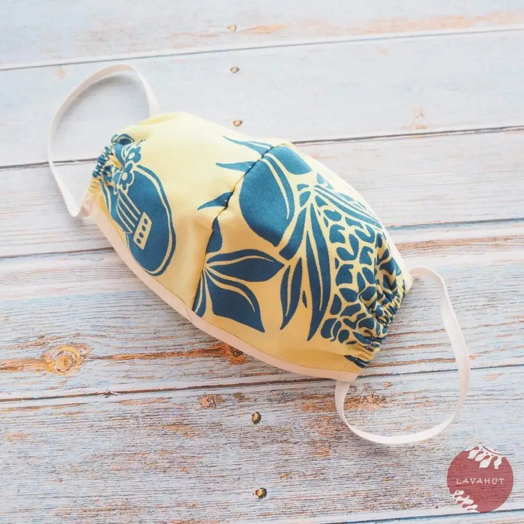 Hawaiian Face Mask • Yellow Ukulele / Pineapple + Trim - Made in Hawaii