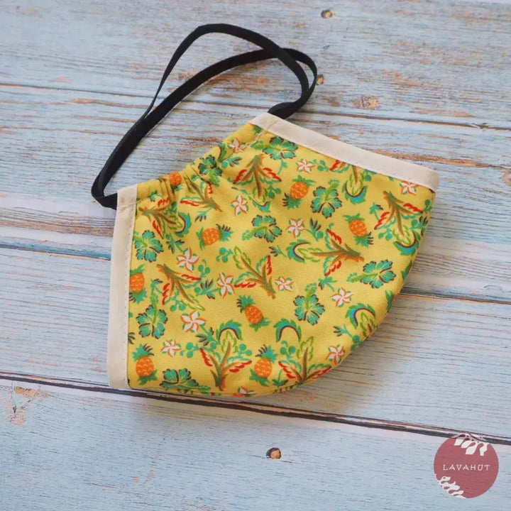 Hawaiian Face Mask • Yellow Waikiki + Trim - Made in Hawaii