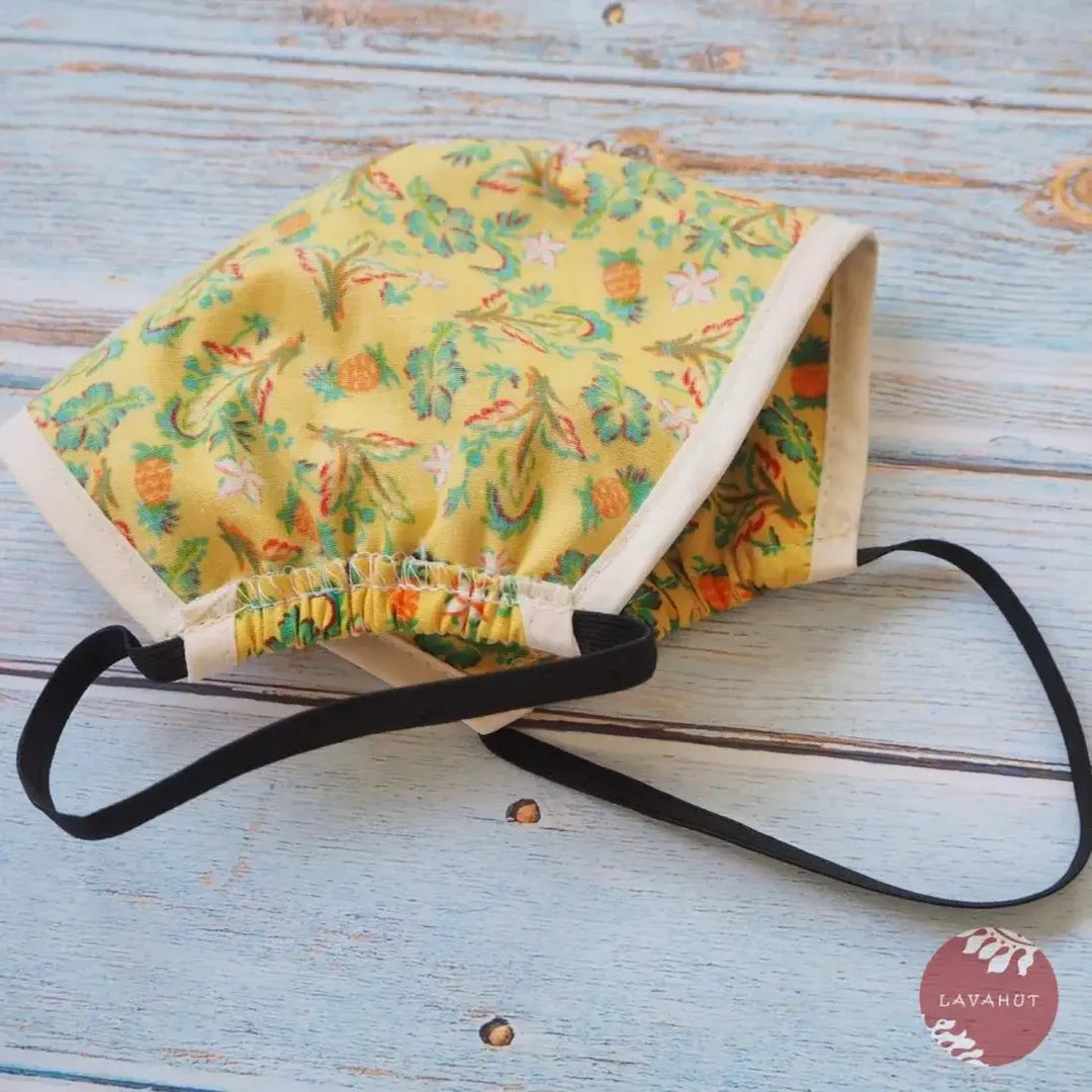 Hawaiian Face Mask • Yellow Waikiki + Trim - Made in Hawaii