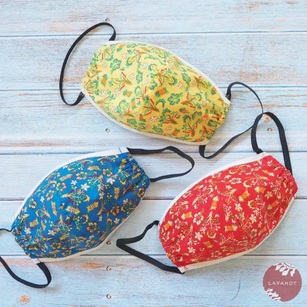 Hawaiian Face Mask • Yellow Waikiki + Trim - Made in Hawaii
