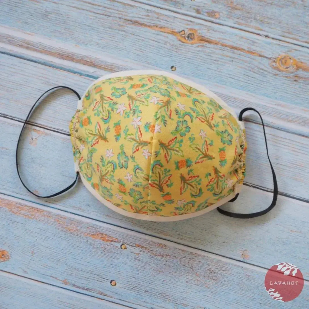 Hawaiian Face Mask • Yellow Waikiki + Trim - Made in Hawaii