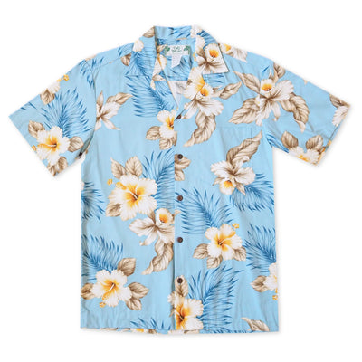 Hibiscus Joy Blue Hawaiian Cotton Shirt