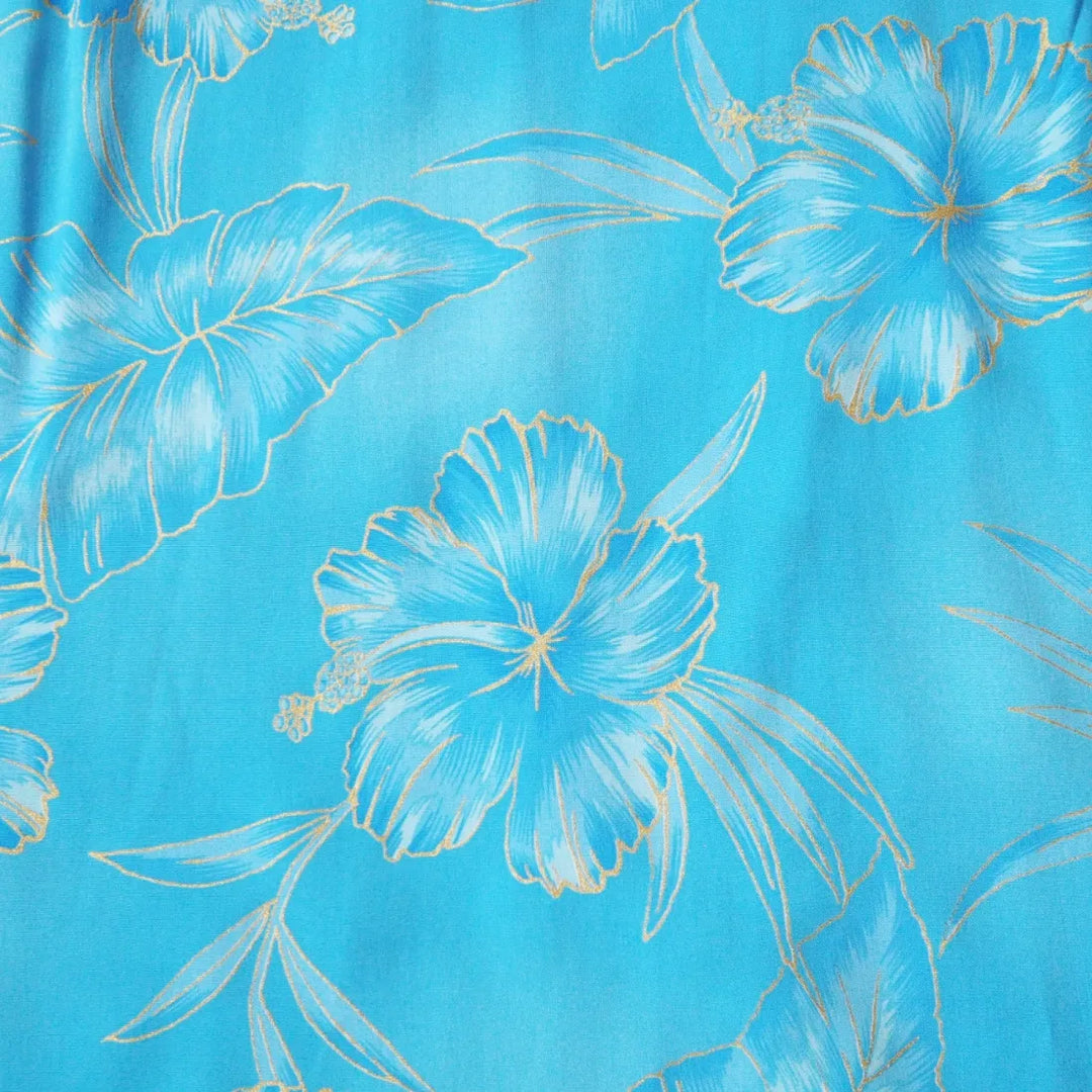 Hibiscus Hideaway Blue Hawaiian Rayon Shirt - Made in Hawaii