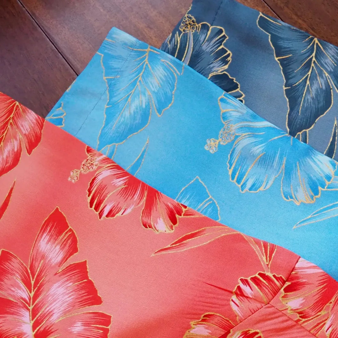 Hibiscus Hideaway Blue Hawaiian Rayon Shirt - Made in Hawaii