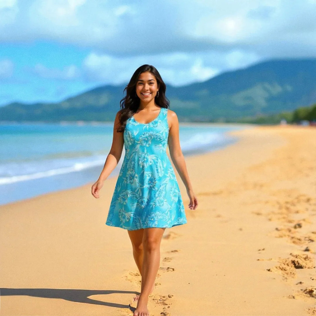 Hibiscus Hideaway Blue Rhythm Hawaiian Dress - Made in Hawaii