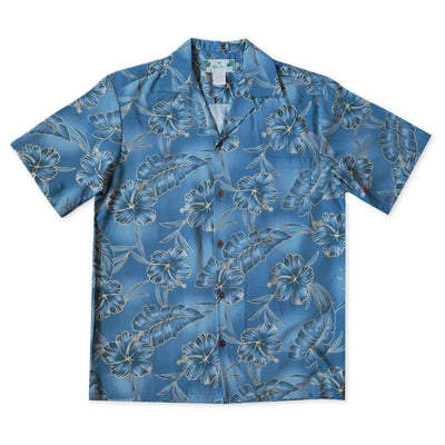 Hibiscus Hideaway Grey Hawaiian Rayon Shirt - Made In Hawaii
