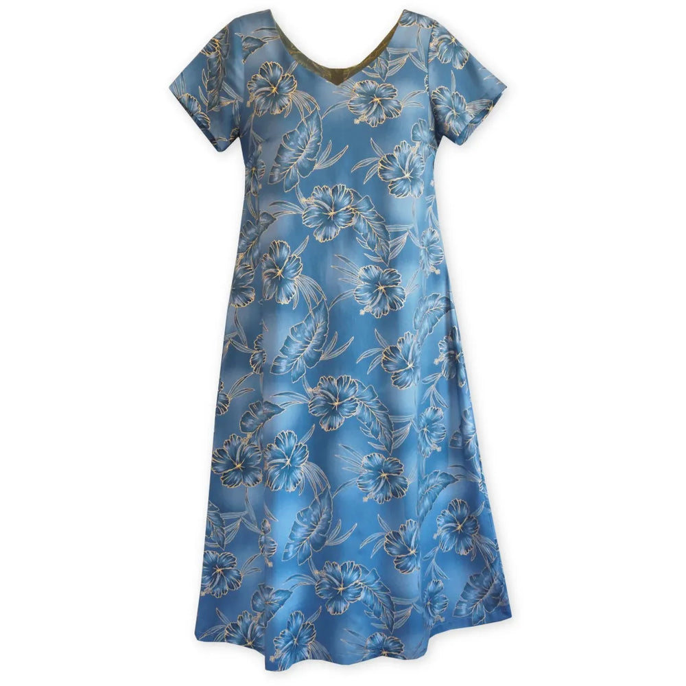 Hibiscus Hideaway Grey Nalani Hawaiian Dress - Made in Hawaii