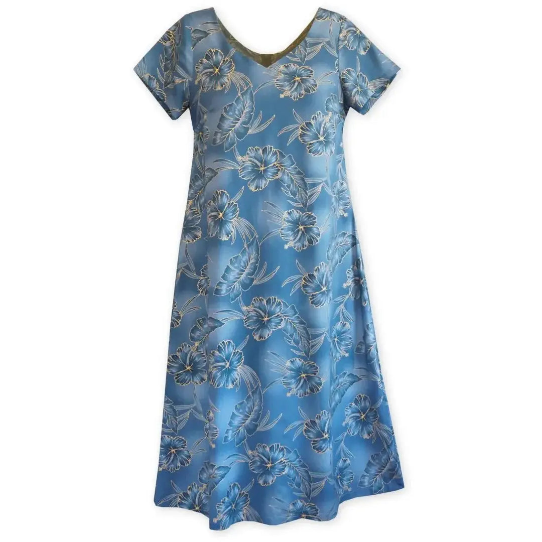 Hibiscus Hideaway Grey Nalani Hawaiian Dress Made in Hawaii