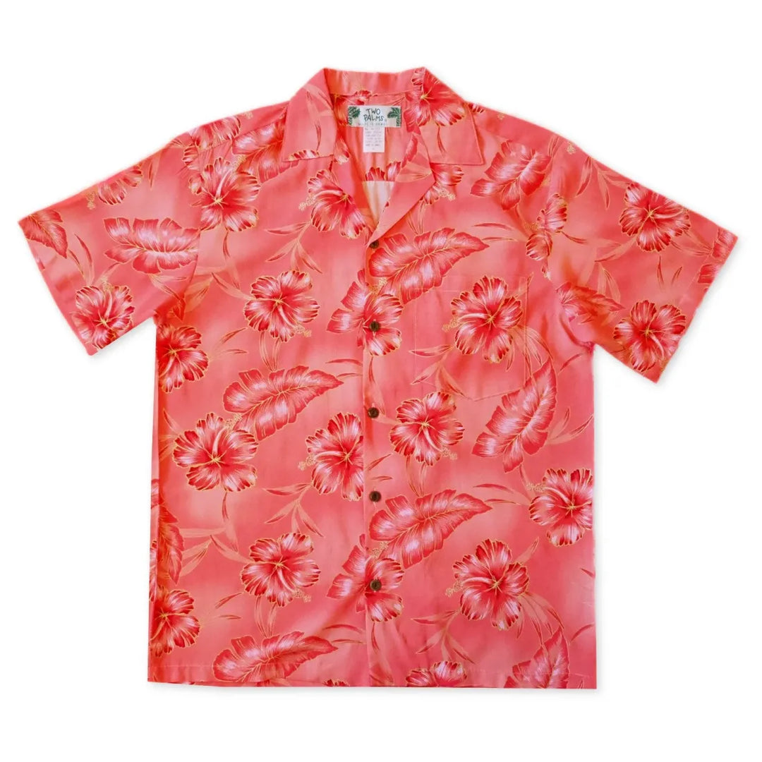 Hibiscus Hideaway Orange Hawaiian Rayon Shirt - Made in Hawaii