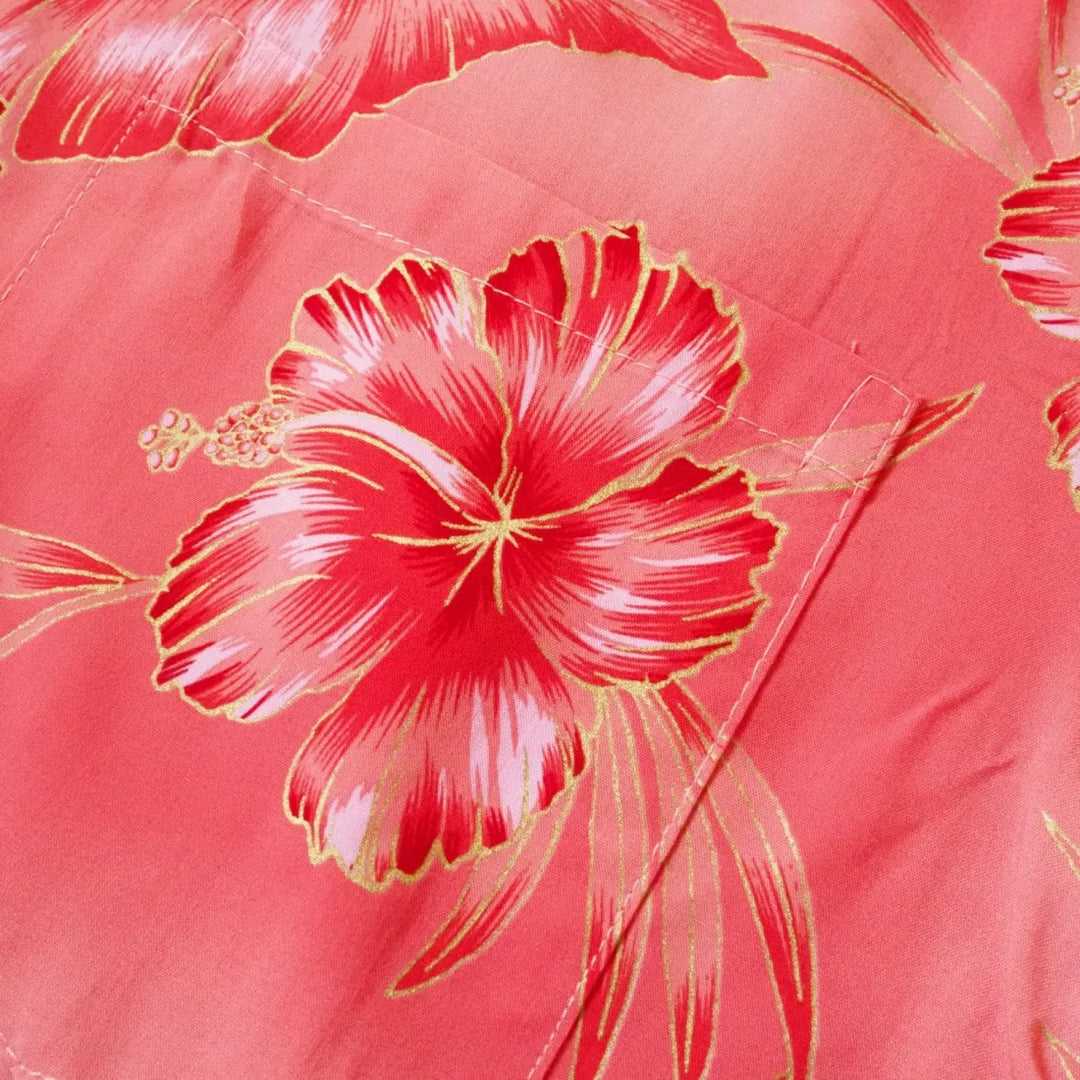 Hibiscus Hideaway Orange Hawaiian Rayon Shirt - Made in Hawaii