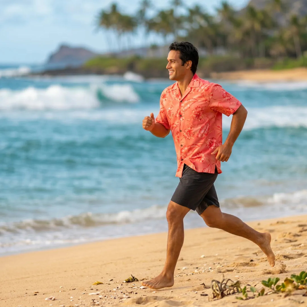 Hibiscus Hideaway Orange Hawaiian Rayon Shirt - Made in Hawaii