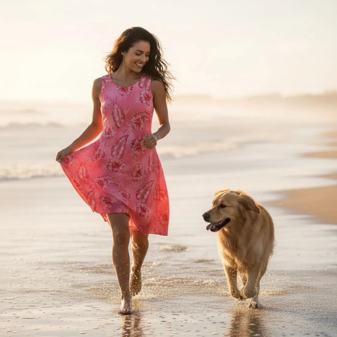 Hibiscus Hideaway Orange Rhythm Hawaiian Dress - Made in Hawaii