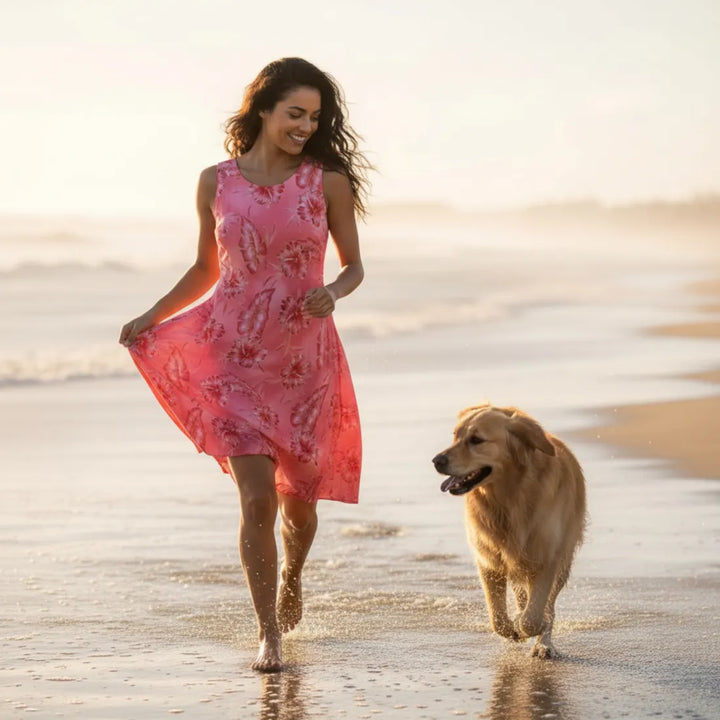 Hibiscus Hideaway Orange Rhythm Hawaiian Dress - Made in Hawaii