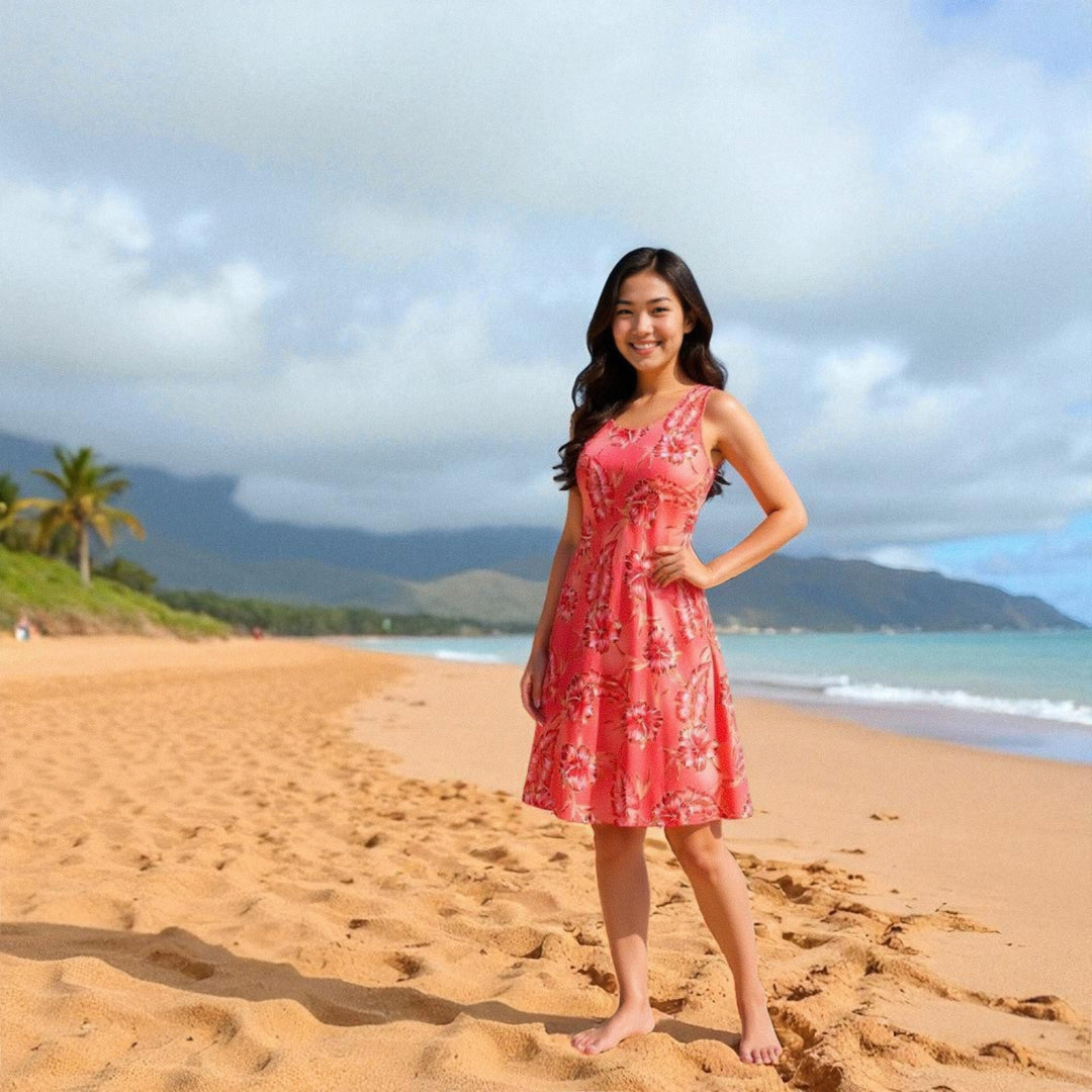 Hibiscus Hideaway Orange Rhythm Hawaiian Dress - Made in Hawaii