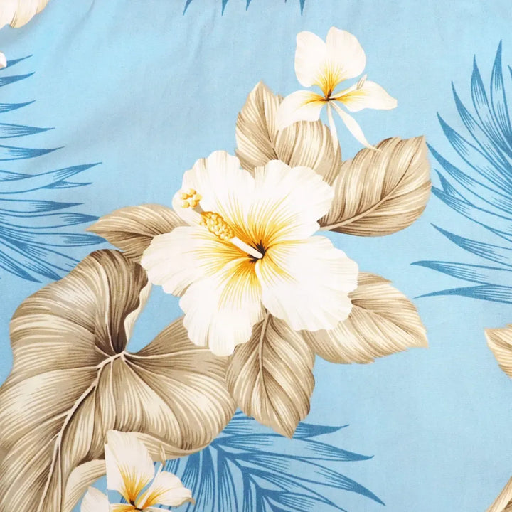 Hibiscus Joy Blue Hawaiian Cotton Fabric by the Yard - Made in Hawaii