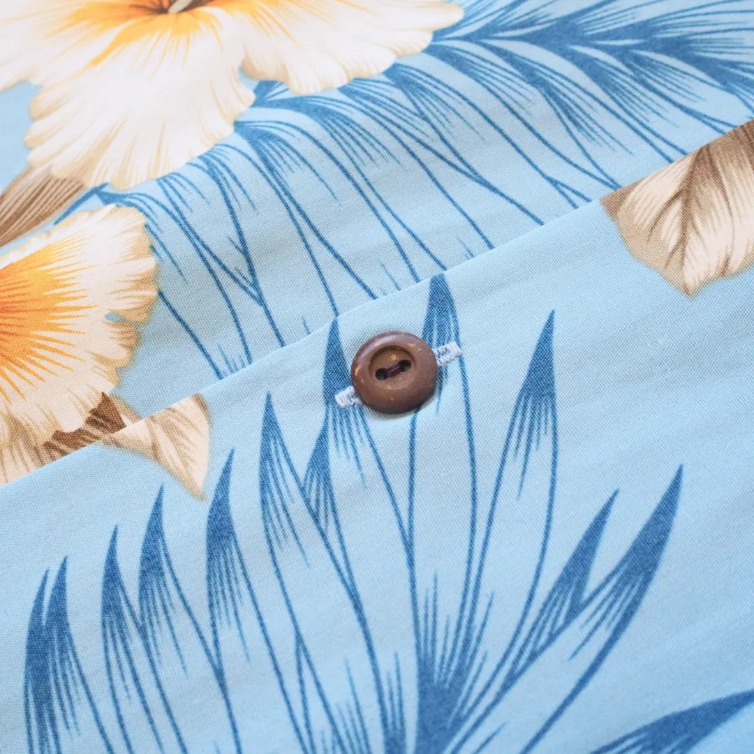 Hibiscus Joy Blue Hawaiian Cotton Shirt - Made in Hawaii