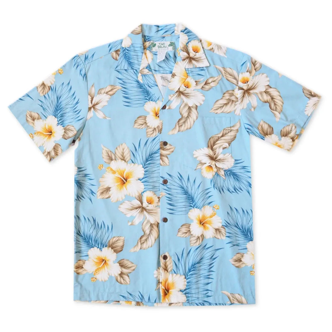 Hibiscus Joy Blue Hawaiian Cotton Shirt - Made in Hawaii