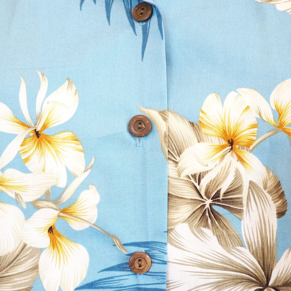 Hibiscus Joy Blue Lady’s Hawaiian Cotton Blouse - Made in Hawaii