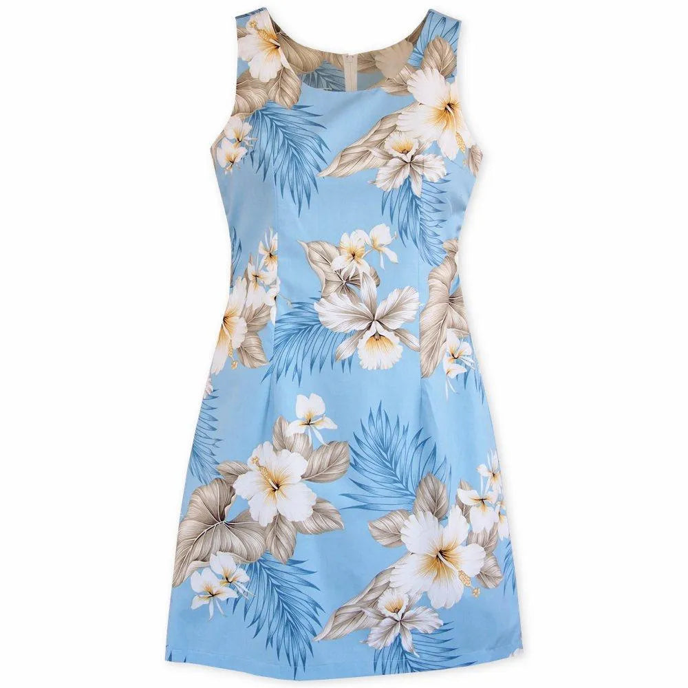 Hibiscus Joy Blue Short Hawaiian Tank Dress - Made in Hawaii