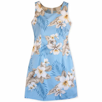 Hibiscus Joy Blue Short Hawaiian Tank Dress - Made In Hawaii