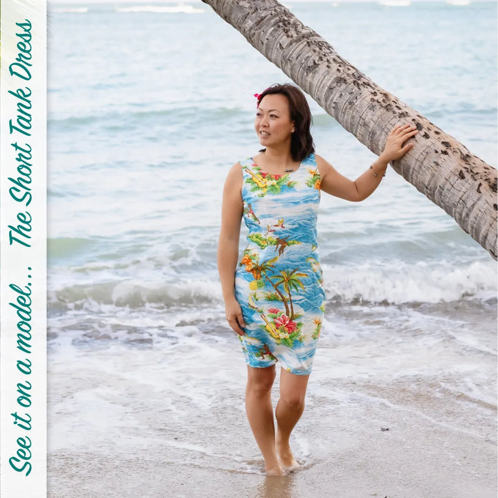 Hibiscus Joy Blue Short Hawaiian Tank Dress - Made in Hawaii