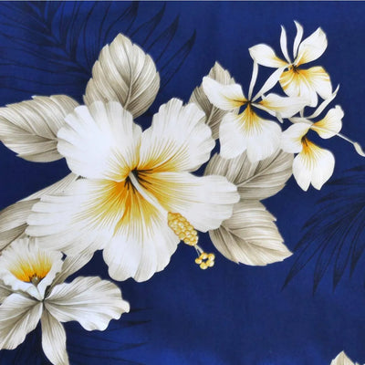 Hibiscus Joy Navy Cotton Hawaiian Tea Muumuu Dress - Made In Hawaii