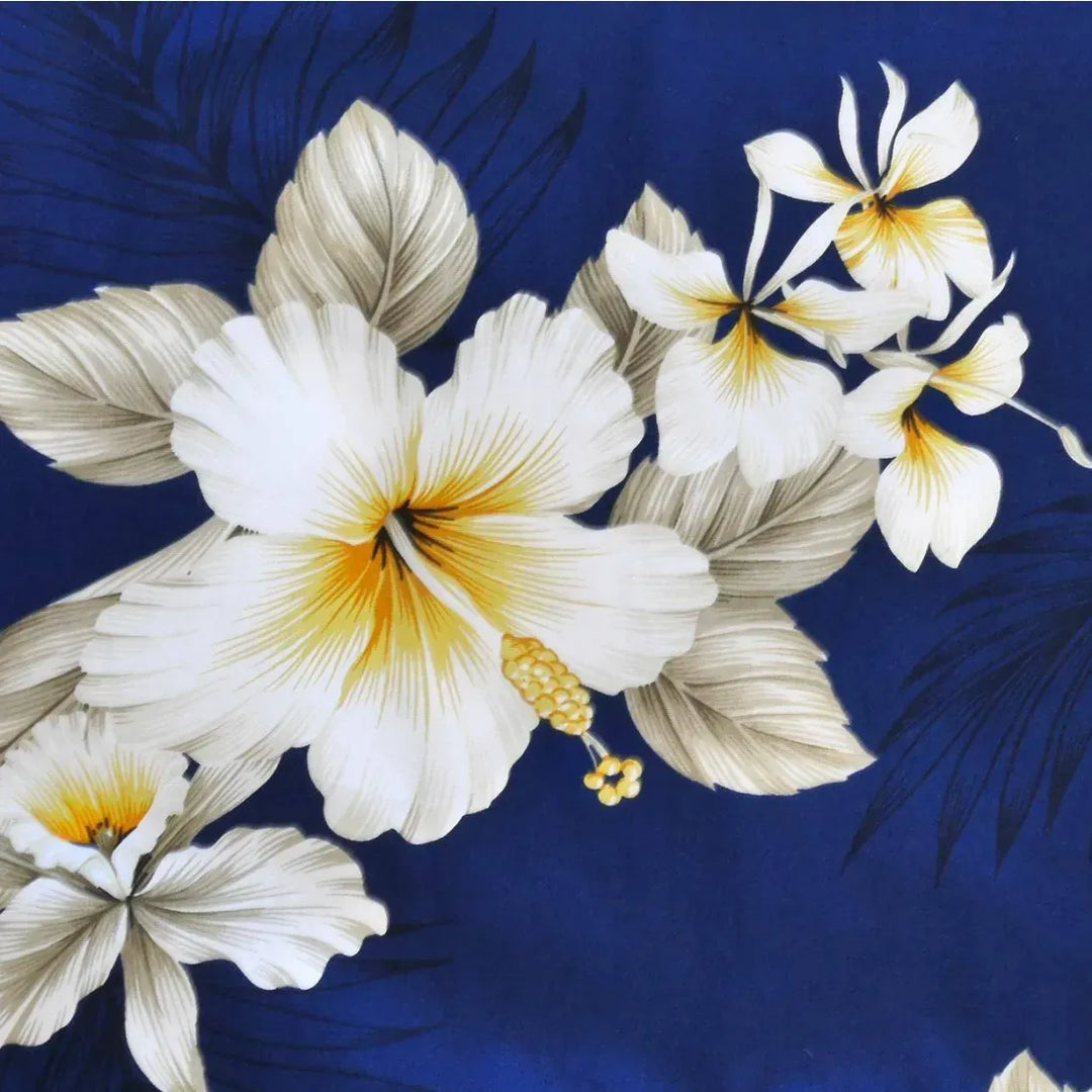 Hibiscus Joy Navy Hawaiian Cotton Fabric by the Yard - Made in Hawaii