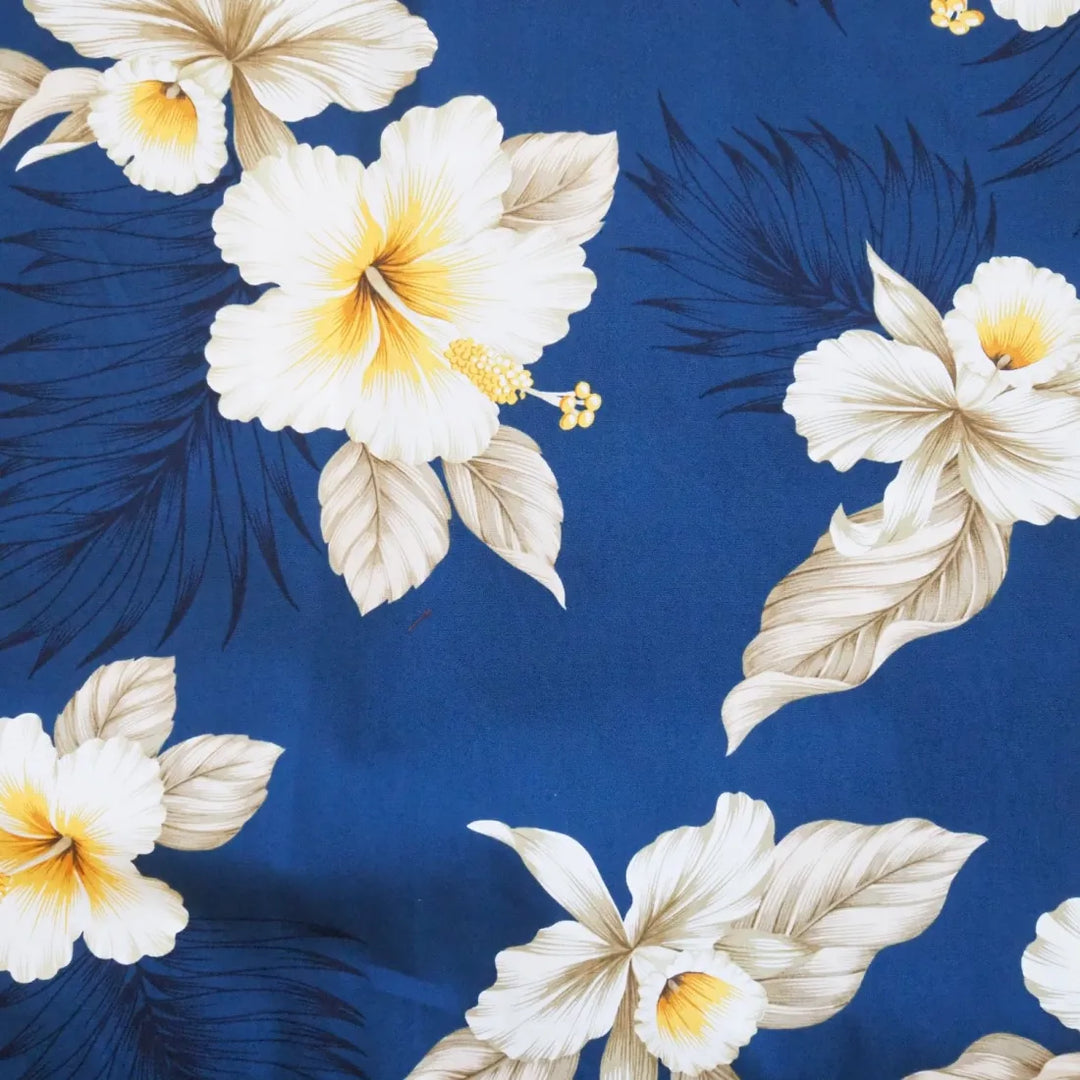 Hibiscus Joy Navy Hawaiian Cotton Fabric by the Yard - Made in Hawaii