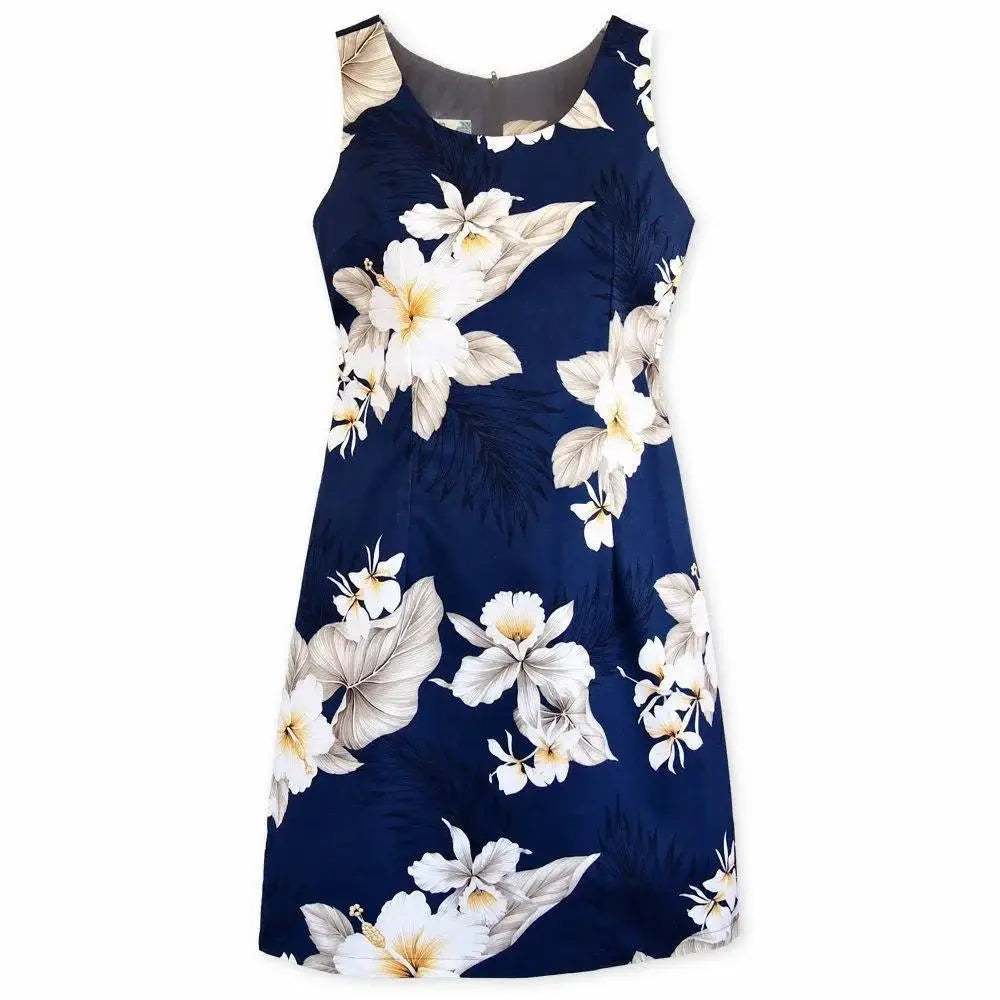 Hibiscus Joy Navy Short Hawaiian Tank Dress Made in Hawaii