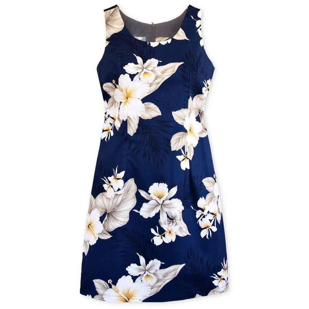 Hibiscus Joy Navy Short Hawaiian Tank Dress - Made in Hawaii