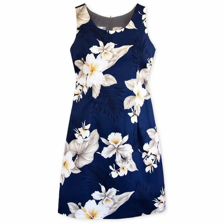 Hibiscus Joy Navy Short Hawaiian Tank Dress Made in Hawaii