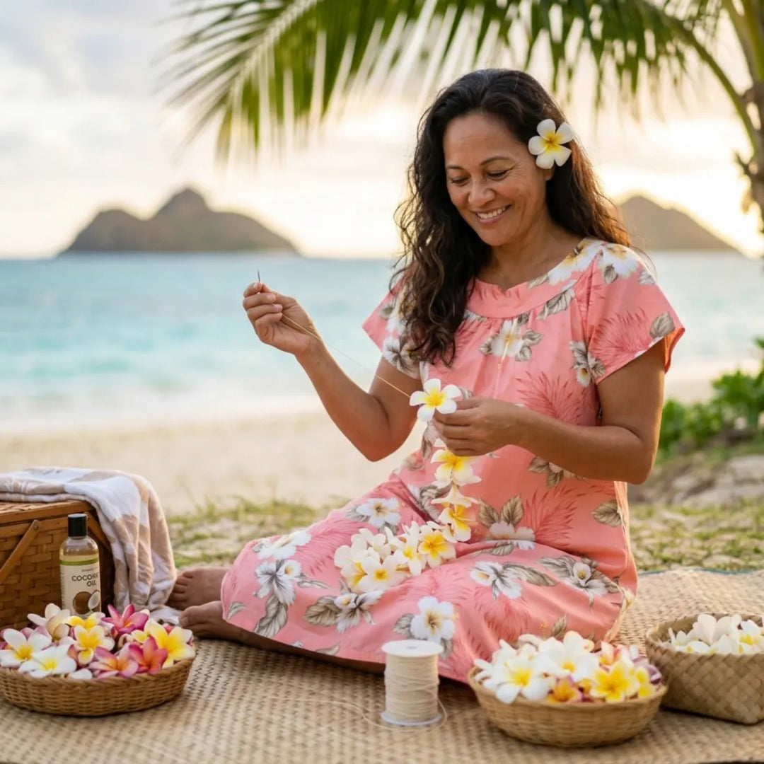 Hibiscus Joy Pink Cotton Hawaiian Tea Muumuu Dress - Made in Hawaii