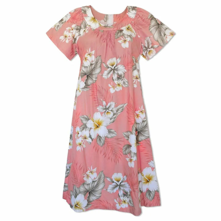 Hibiscus Joy Pink Cotton Hawaiian Tea Muumuu Dress - Made in Hawaii