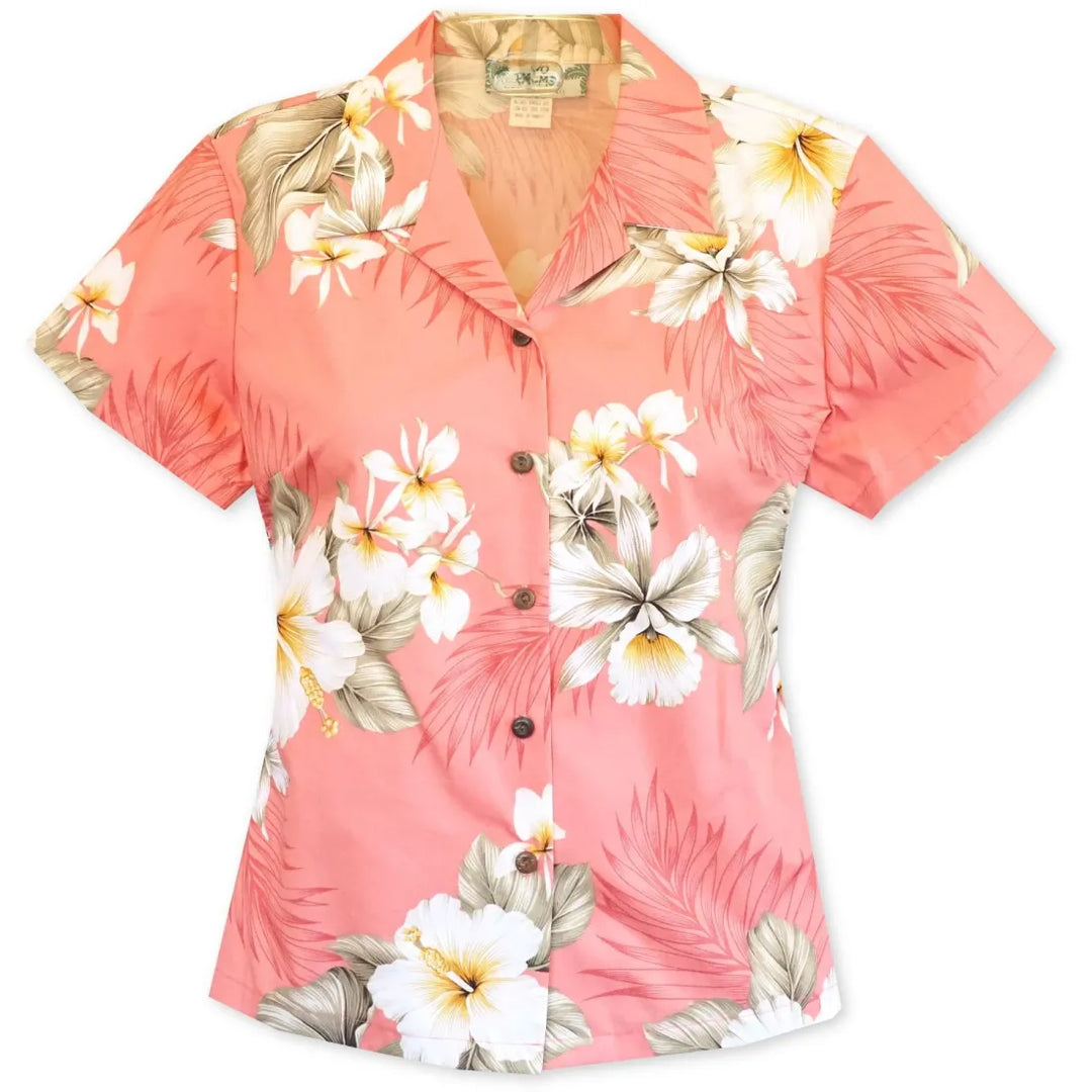 Hibiscus Joy Pink Lady’s Hawaiian Cotton Blouse - Made in Hawaii