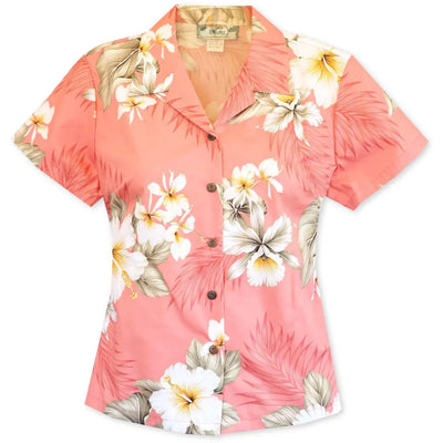 Hibiscus Joy Pink Lady’s Hawaiian Cotton Blouse - Made In Hawaii