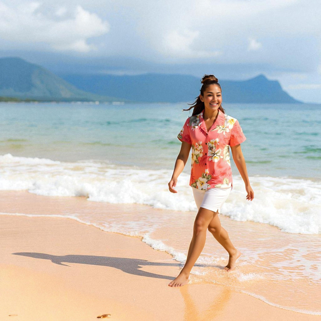 Hibiscus Joy Pink Women’s Hawaiian Cotton Shirt Made in Hawaii