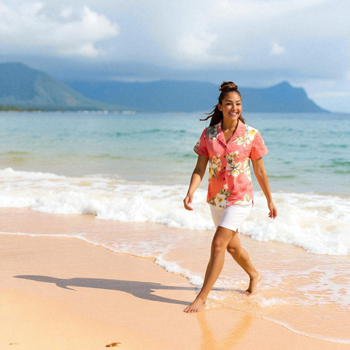 Hibiscus Joy Pink Women’s Hawaiian Cotton Shirt Made in Hawaii