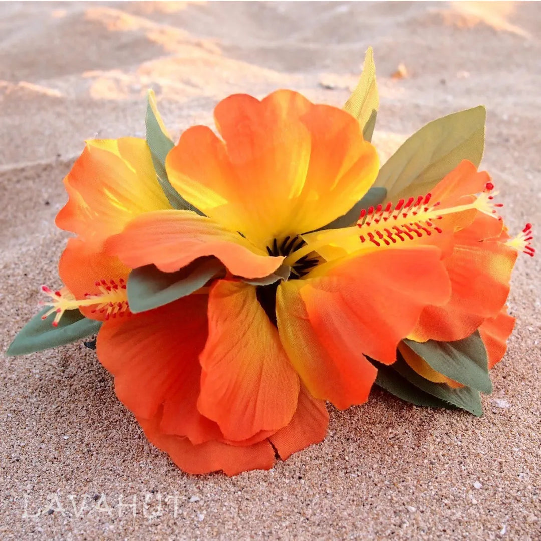 Hibiscus Orange Hawaiian Flower Hair Clip - Made in Hawaii