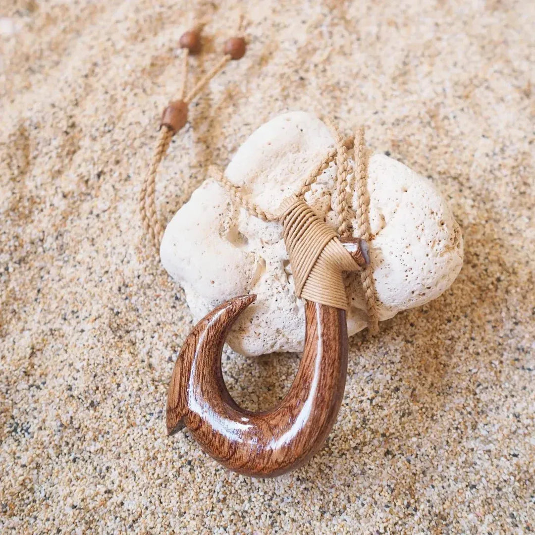 curly koa wood fish hook Hilo Koa Wood Fish Hook Necklace for Ocean Heritage