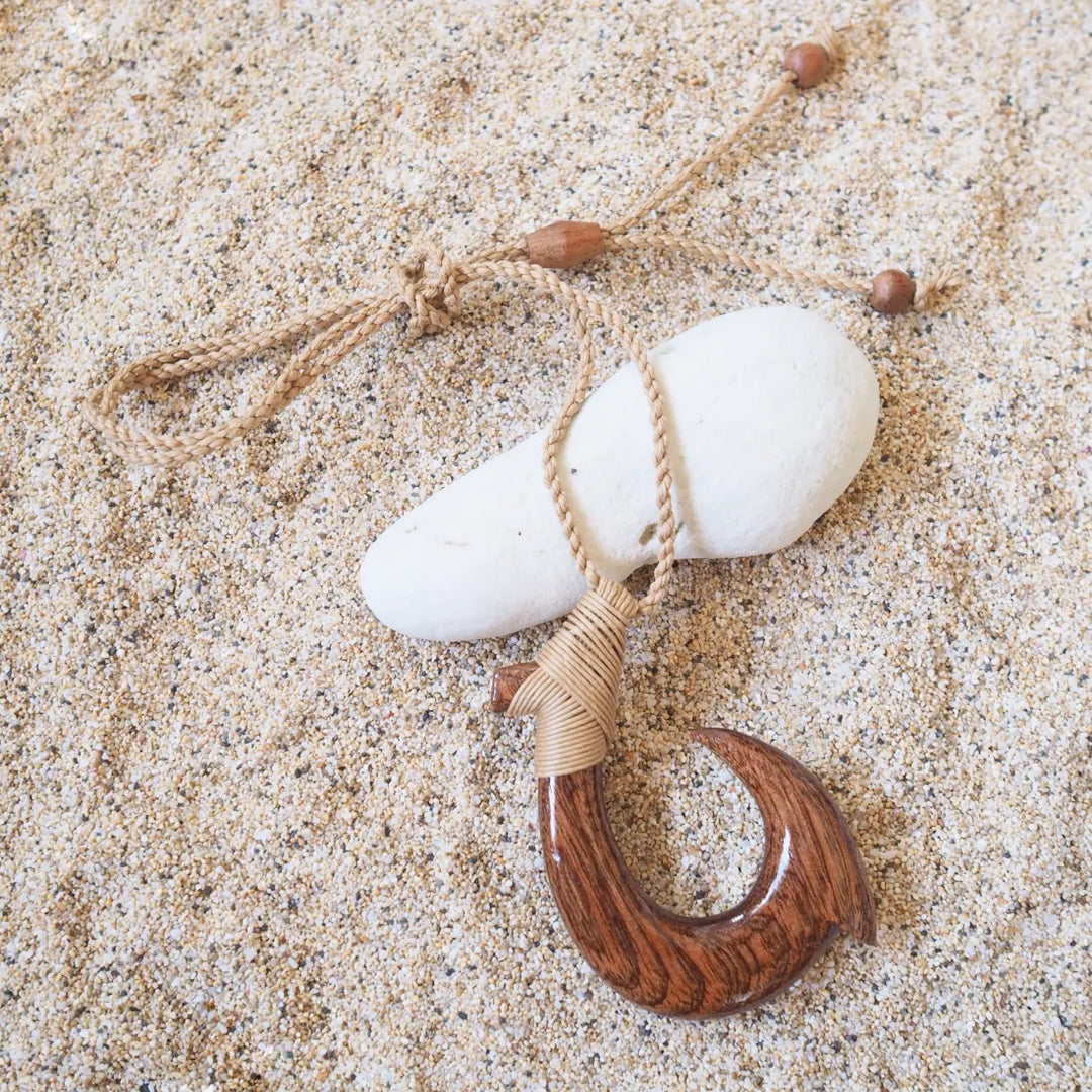 Hilo Koa Wood Fish Hook Necklace - Made in Hawaii