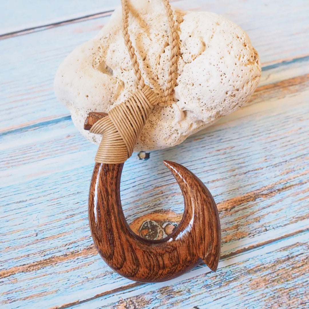 Hilo Koa Wood Fish Hook Necklace - Made in Hawaii