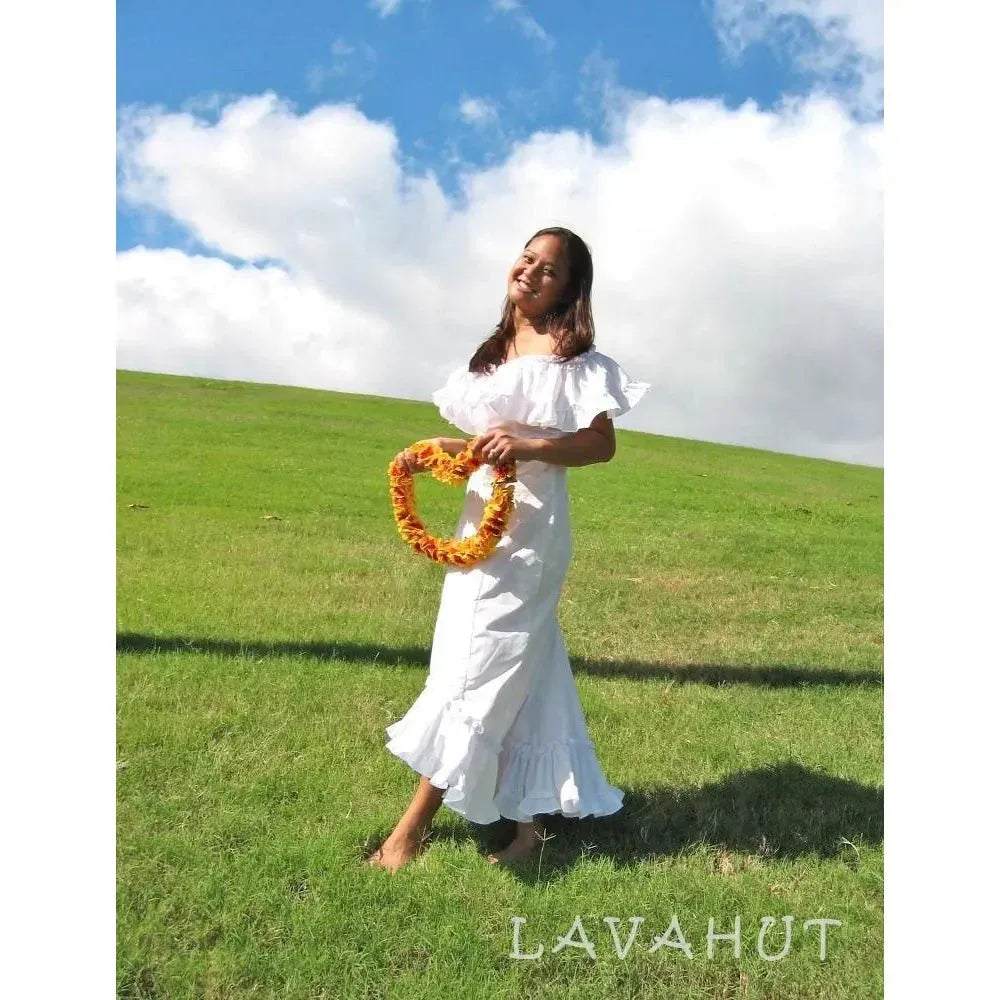 Hoaloha Hawaiian Wedding Dress in Traditional Holoku Style XL / White