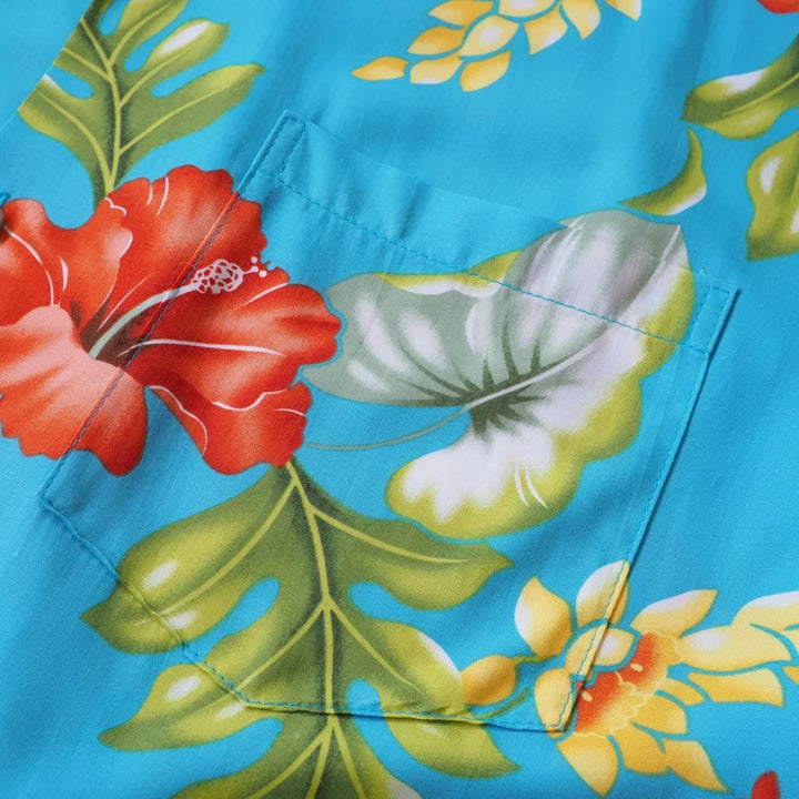 Honeymoon Aqua Hawaiian Rayon Shirt - Made in Hawaii