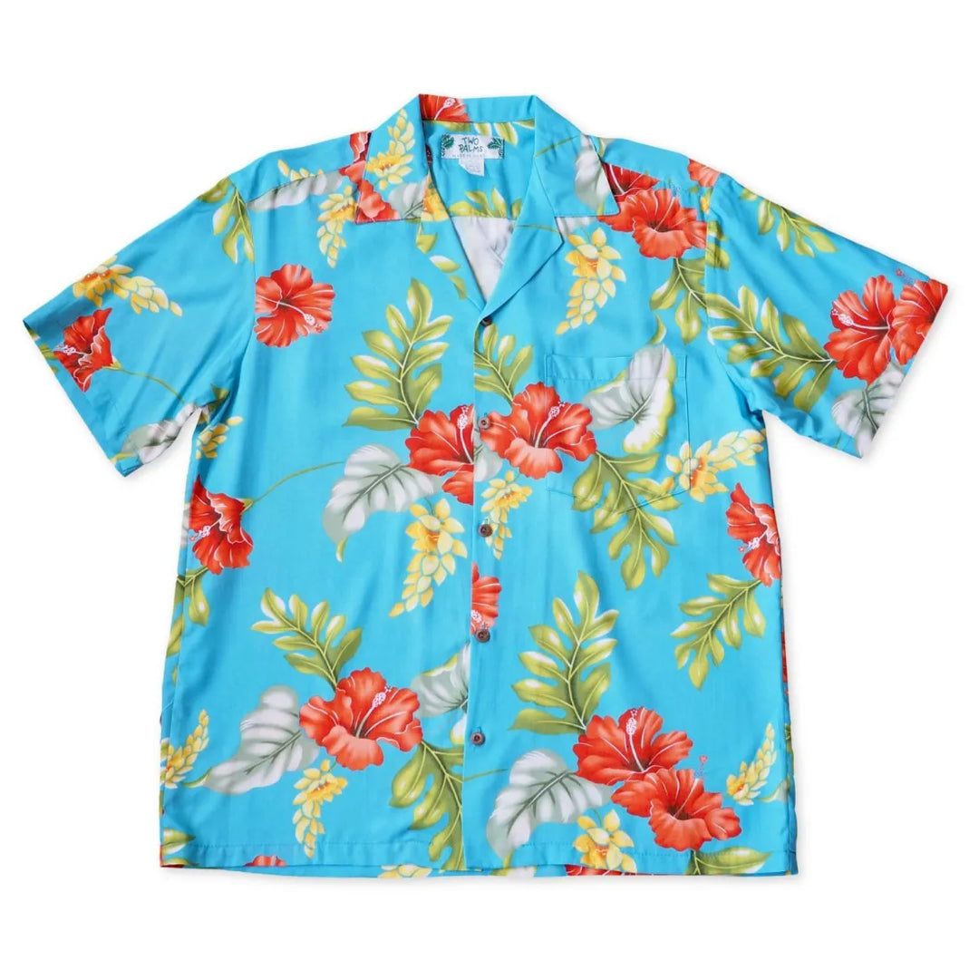 Honeymoon Aqua Hawaiian Rayon Shirt - Made in Hawaii