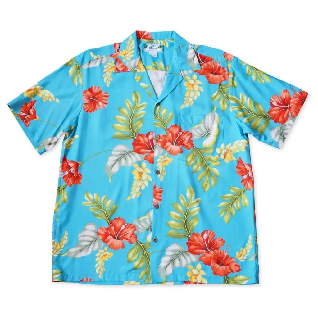 シャツ HTC HawaiIan Rayon Shirt Honeymoon Aqua Hawaiian Rayon Shirt with Hibiscus Print – Lavahut