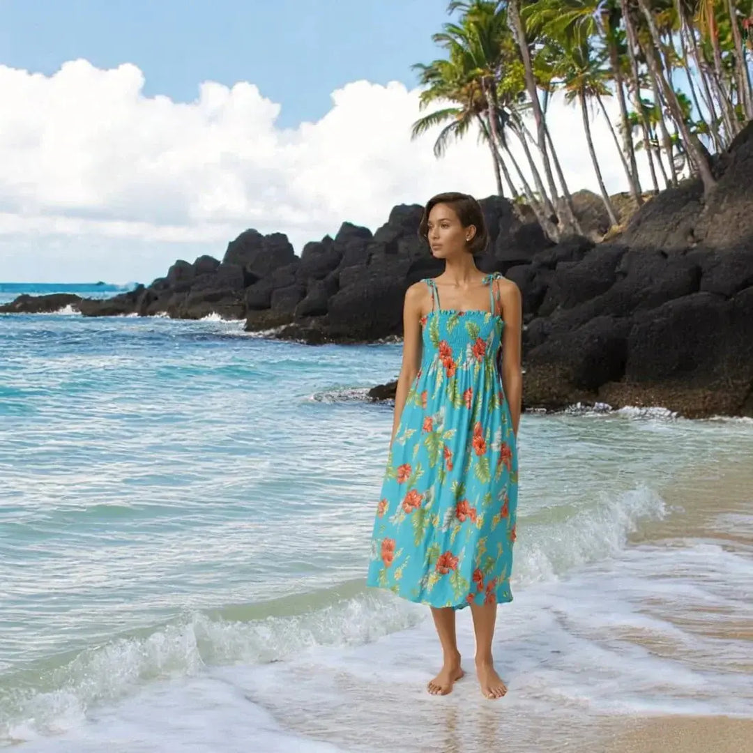 Honeymoon Aqua Maxi Hawaiian Dress - Made in Hawaii